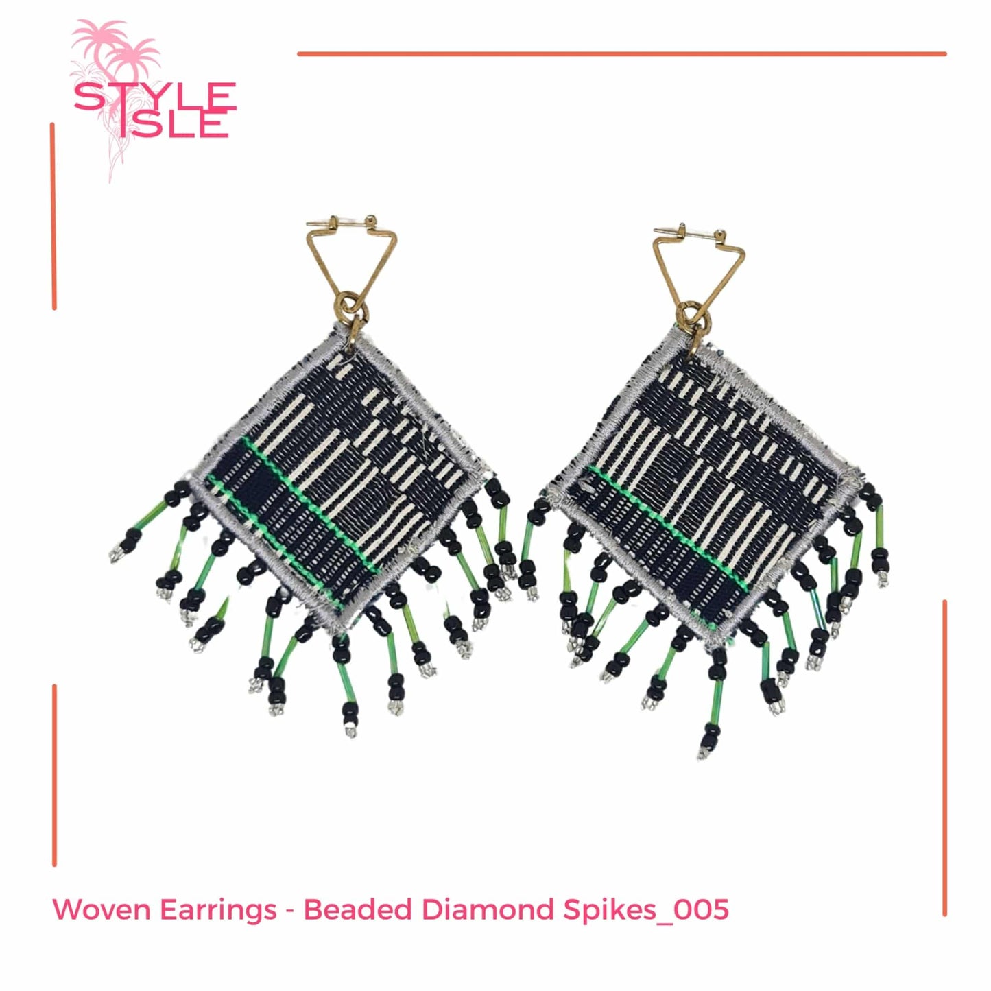Woven Earrings - Beaded Diamond Spikes_005