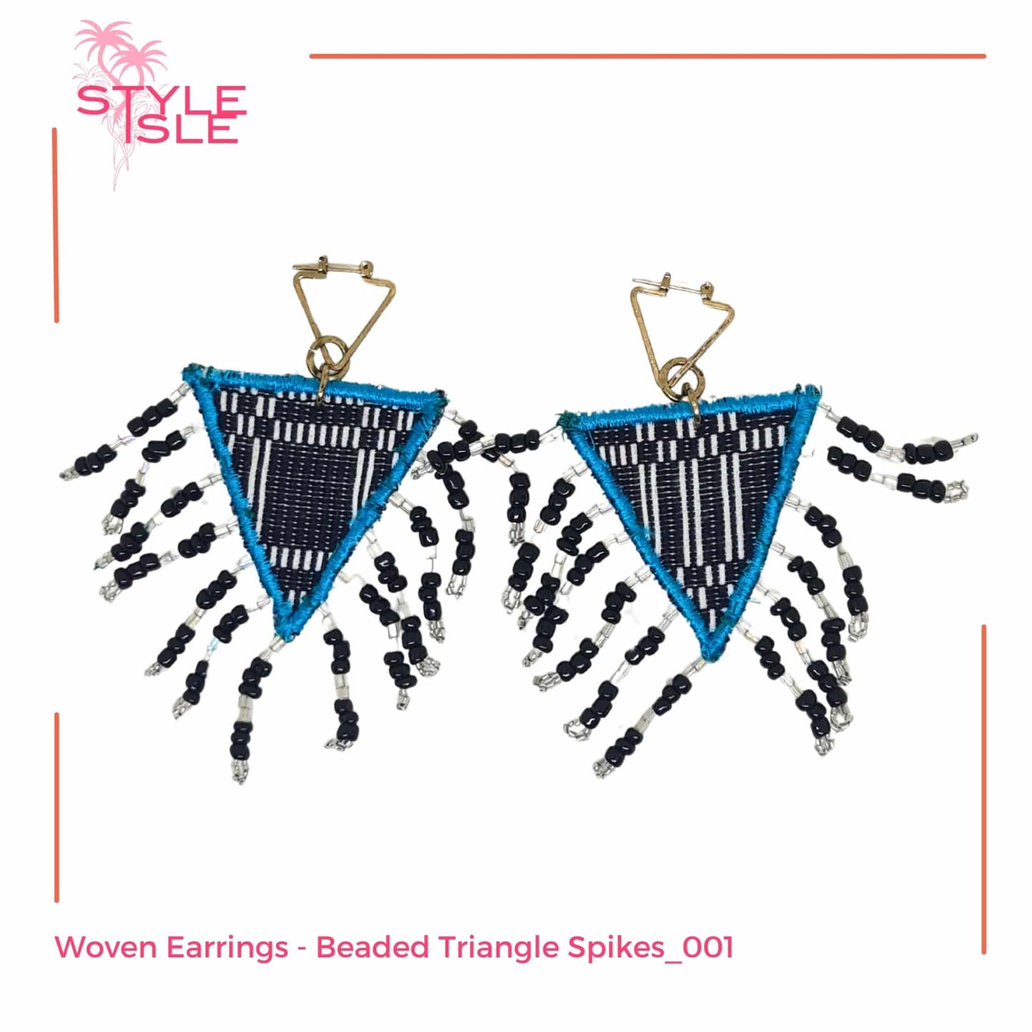 Woven Earrings - Beaded Triangle Spikes_001