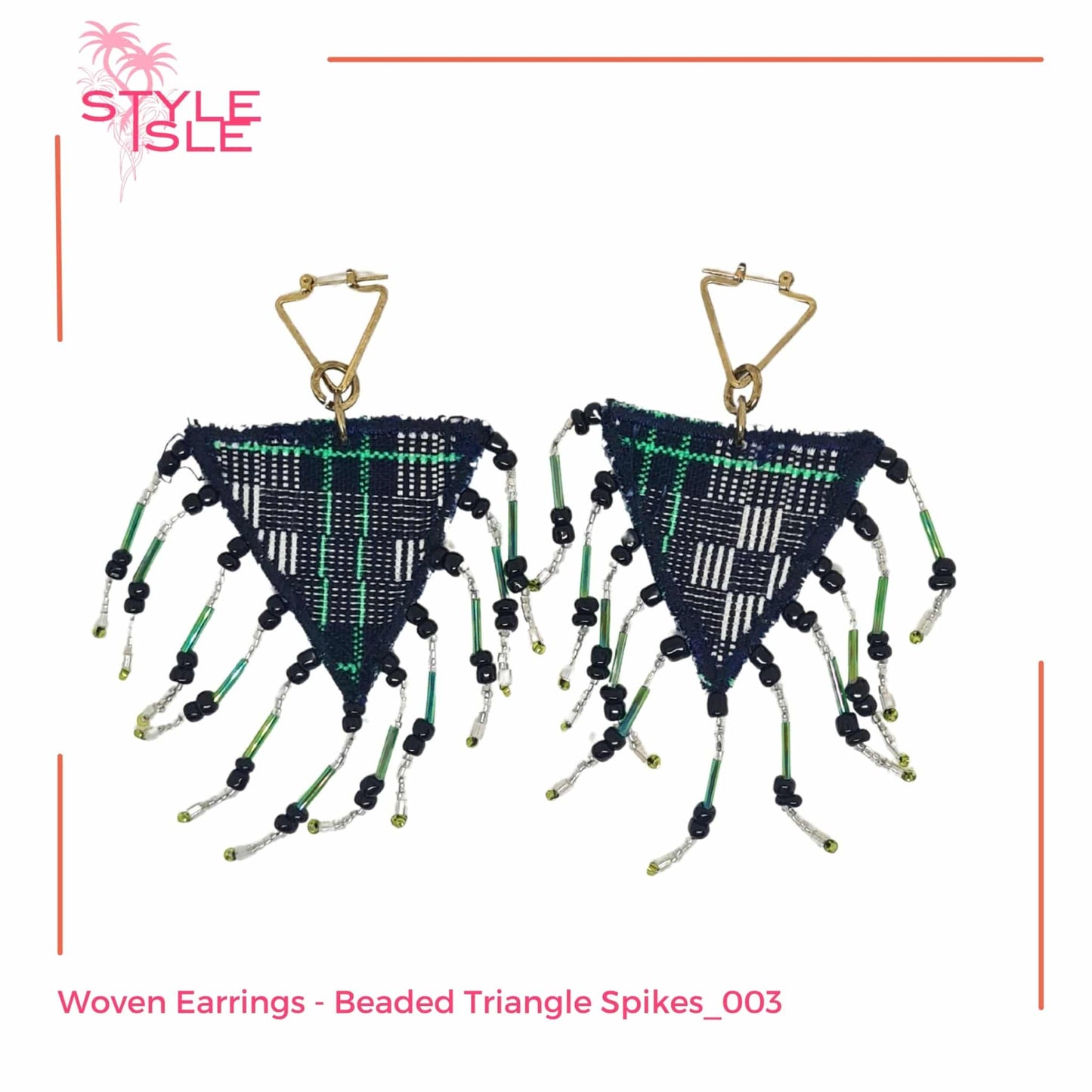 Woven Earrings - Beaded Triangle Spikes_003