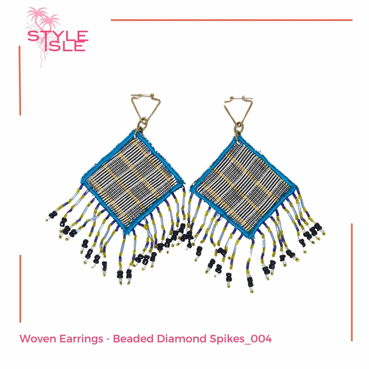 Woven Earrings - Beaded Diamond Spikes_004
