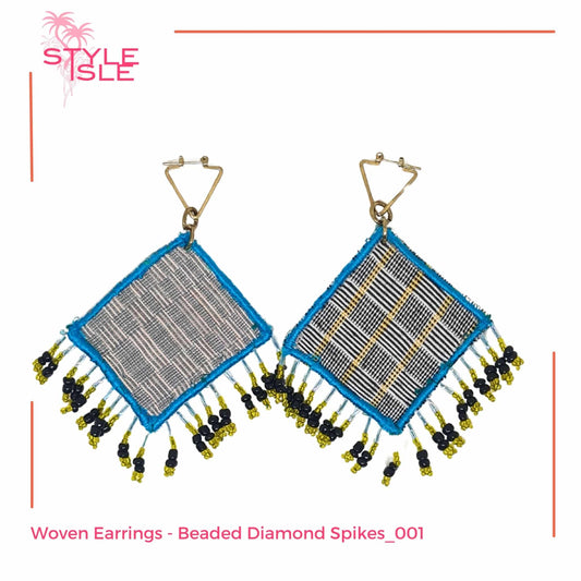 Woven Earrings - Beaded Diamond Spikes_001