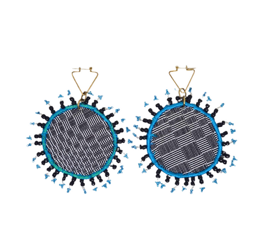Woven Earrings Beaded Circle Spikes_002