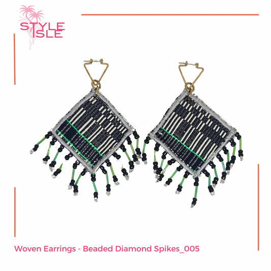 Woven Earrings - Beaded Diamond Spikes_005