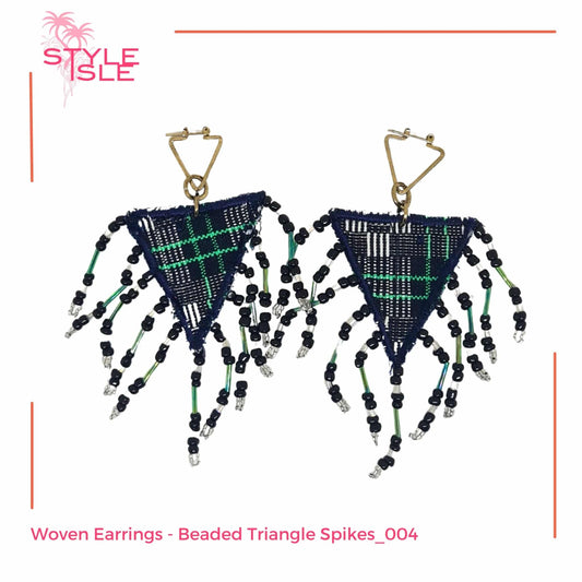Woven Earrings - Beaded Triangle Spikes_004