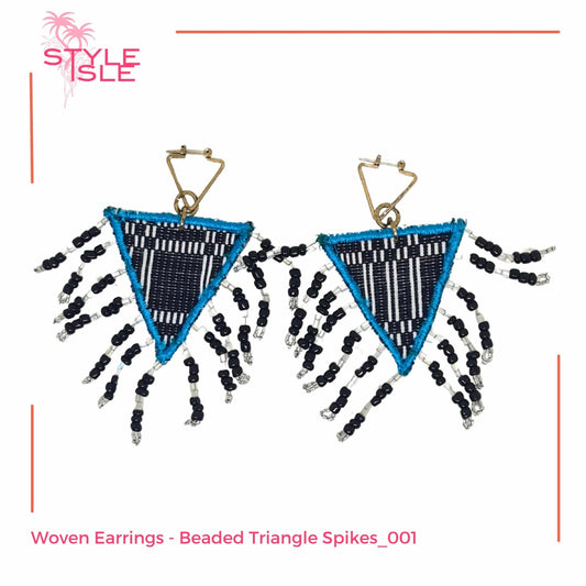 Woven Earrings - Beaded Triangle Spikes_001
