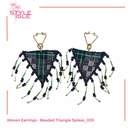 Woven Earrings - Beaded Triangle Spikes_003