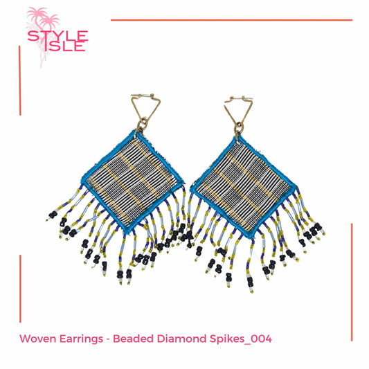 Woven Earrings - Beaded Diamond Spikes_004